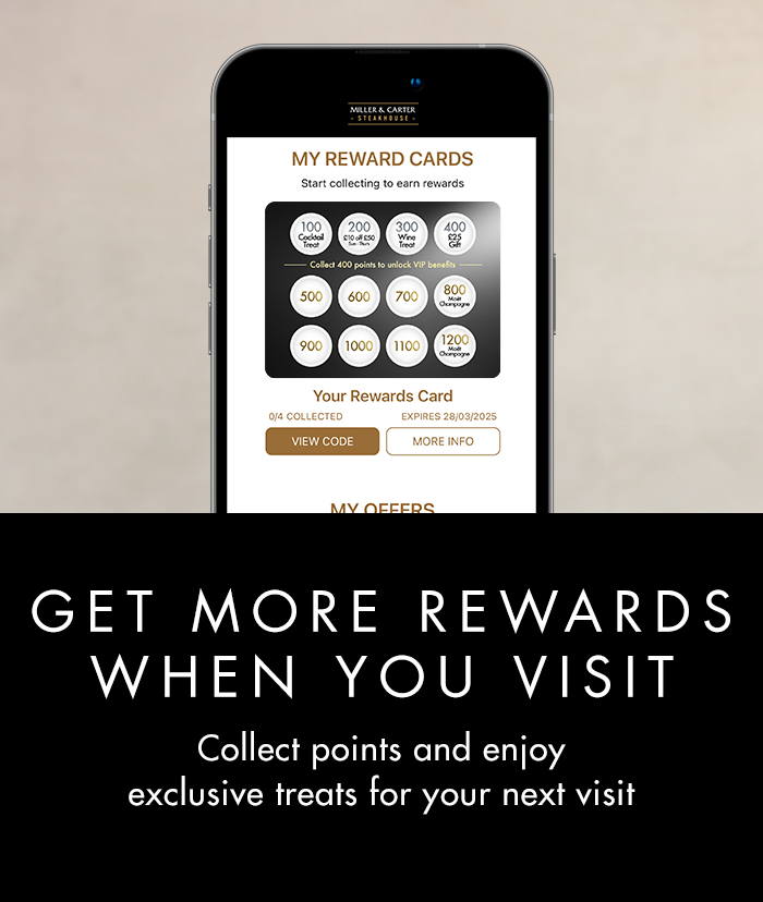 Get rewards when you visit using the Miller & Carter Loyalty App